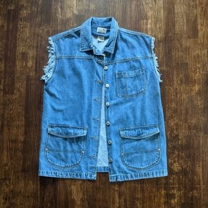 VTG Denim Vest Long Button Up XL